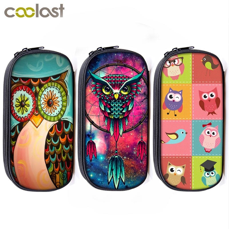 Nuit oiseau hibou imprimer étuis à cosmétiques porte-crayons femmes sac de maquillage filles papeterie sac école étui boîte à crayons fournitures scolaires