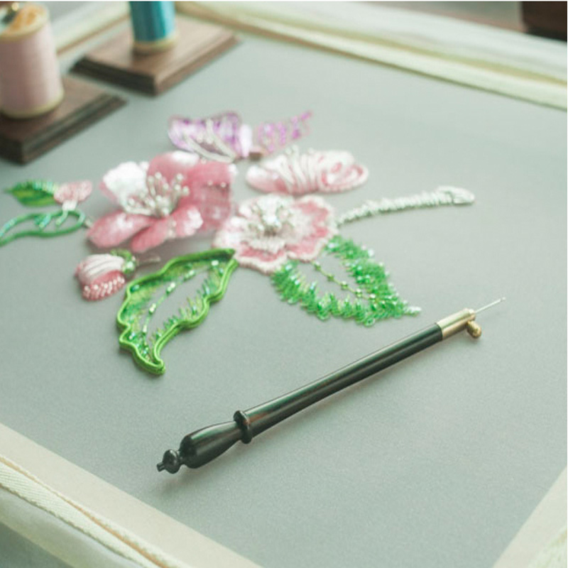 Naturlig sandeltræ tambour hæklet nålekrog med 3 nåle læsion beading couture luneville glitter perler nålekroge værktøj