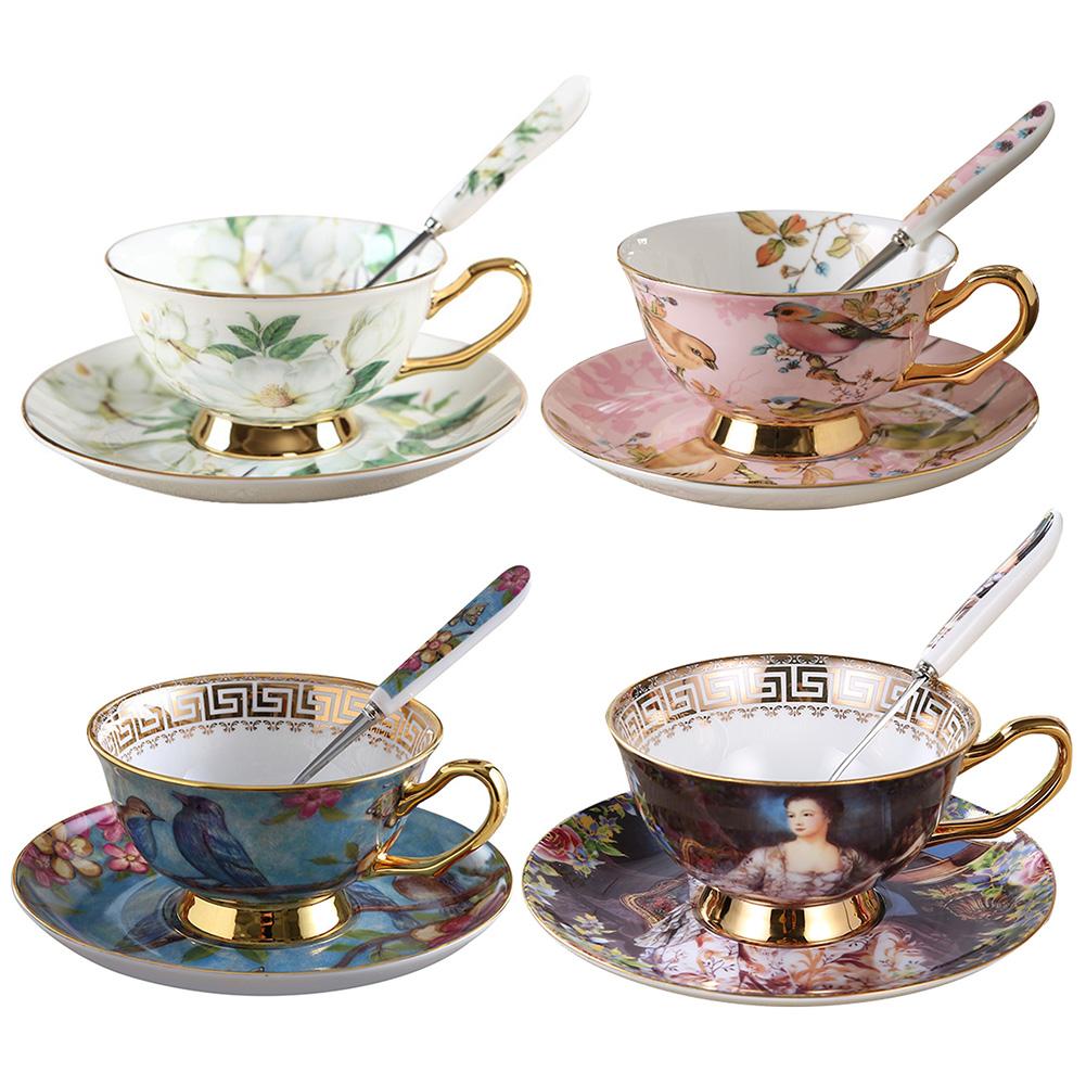 Europæisk stil ædel kaffe keramisk kop sæt med underkop ske luksus te kop til førsteklasses porcelæn te kop cafe fest