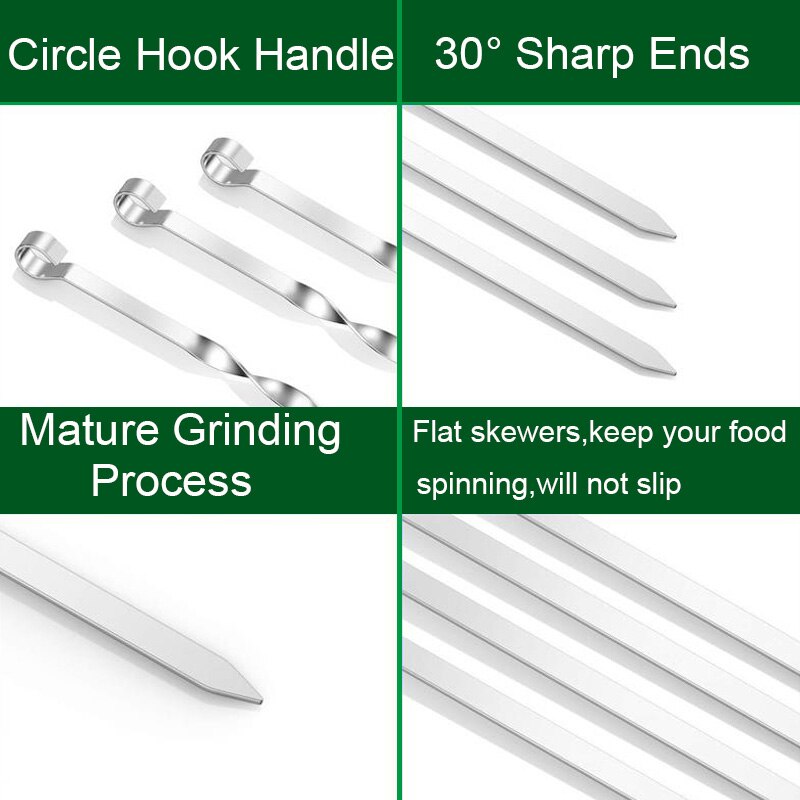 6Pcs 45Cm/17.7 ''Rvs Spies Bbq Gegrilde Spiesjes Barbecue Shish Kabob Naald Vork W/ring Tip Handvat Barbeque Gereedschap