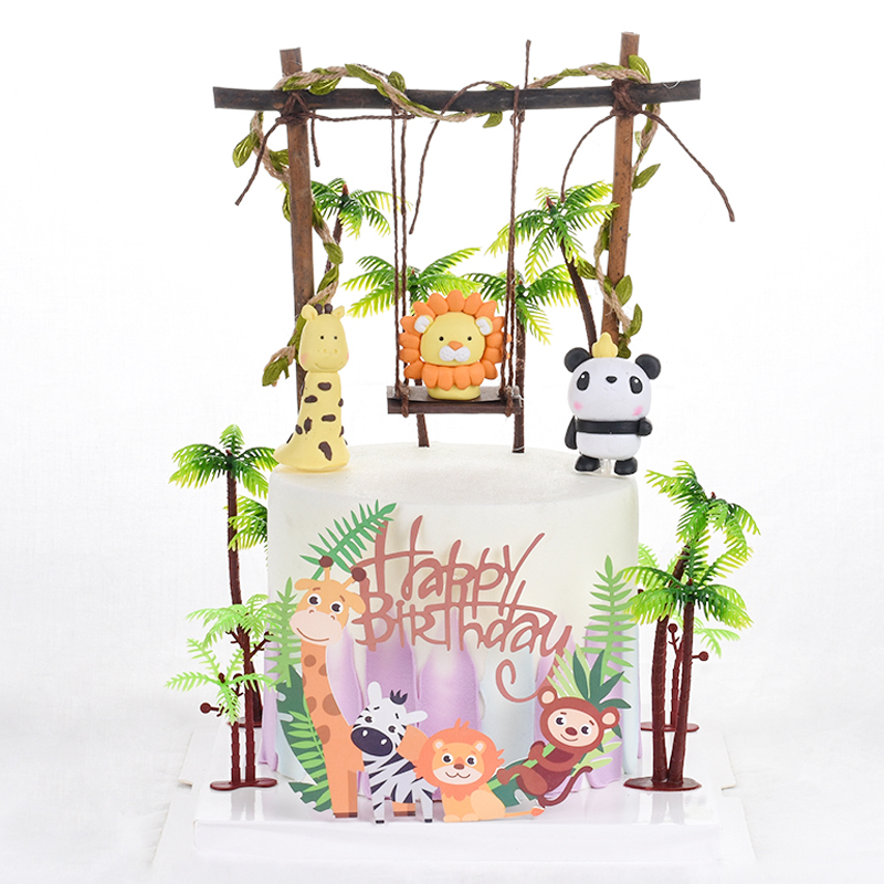 Cakelove Wood Swing animals Decoration Leaf String Felt Tree Bee Cake Topper for Kid Birthday Party Supplies Baking Lovely