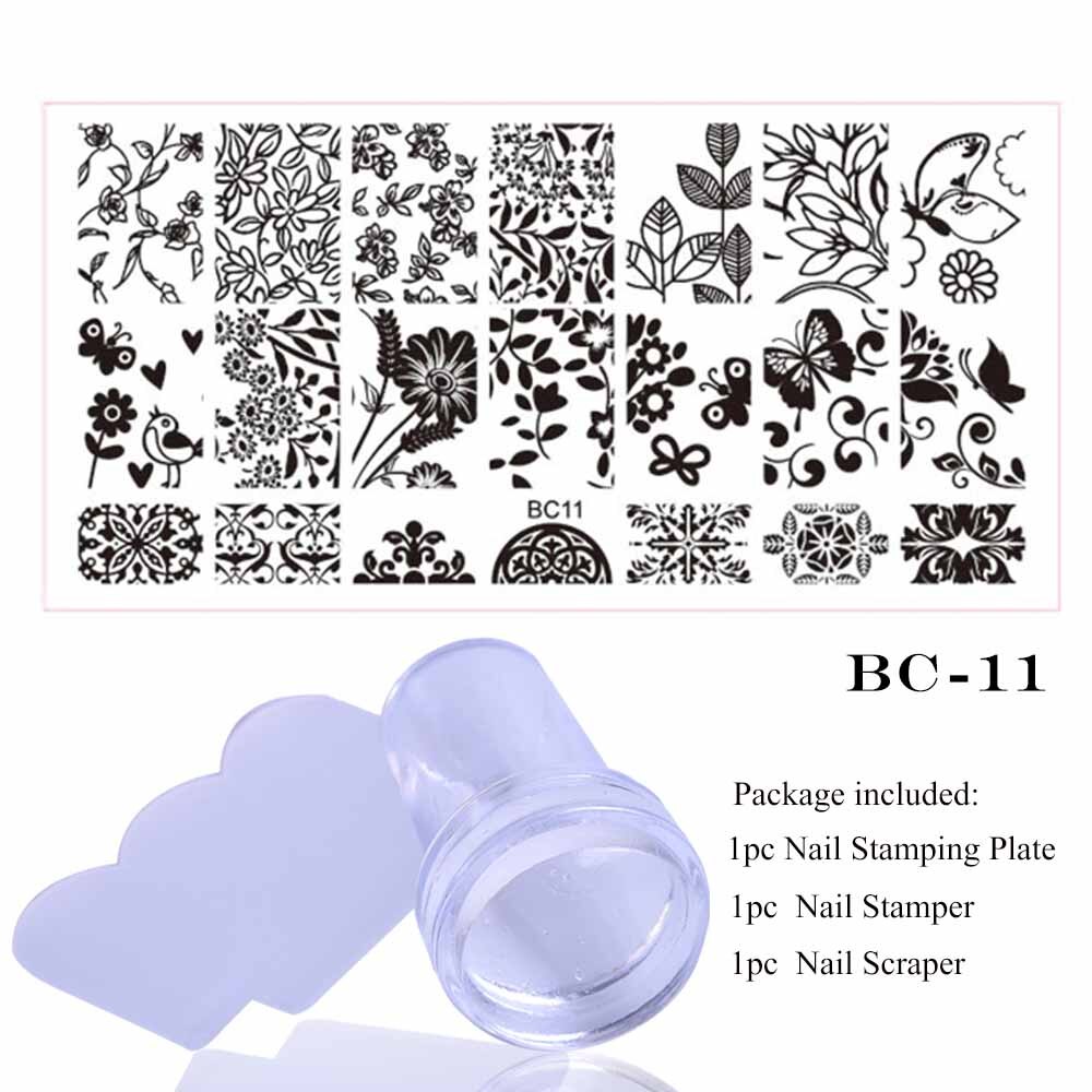 1 sæt blonde stempelplade til nail art blomst 3d overførselstryk stencil stamper skraber manicure stempel værktøj chbc 01-20: Bc11