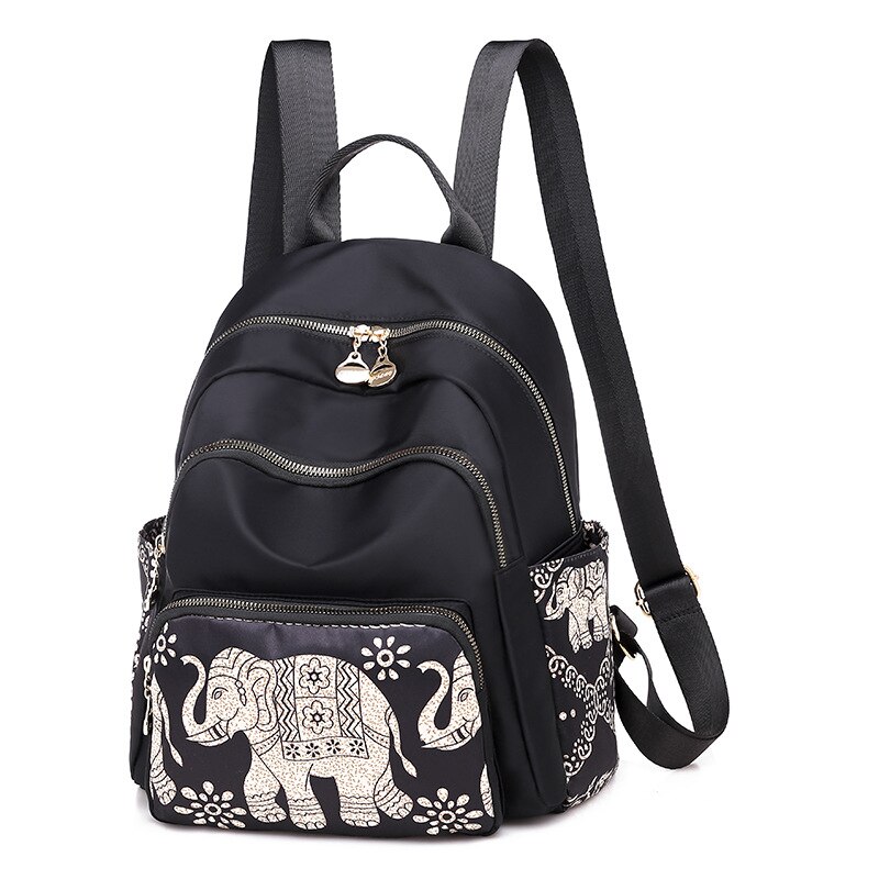Backpack Female Multi-layer Leisure Oxford Backpack National Elephant Print Large Capacity Backpack for School Girls
