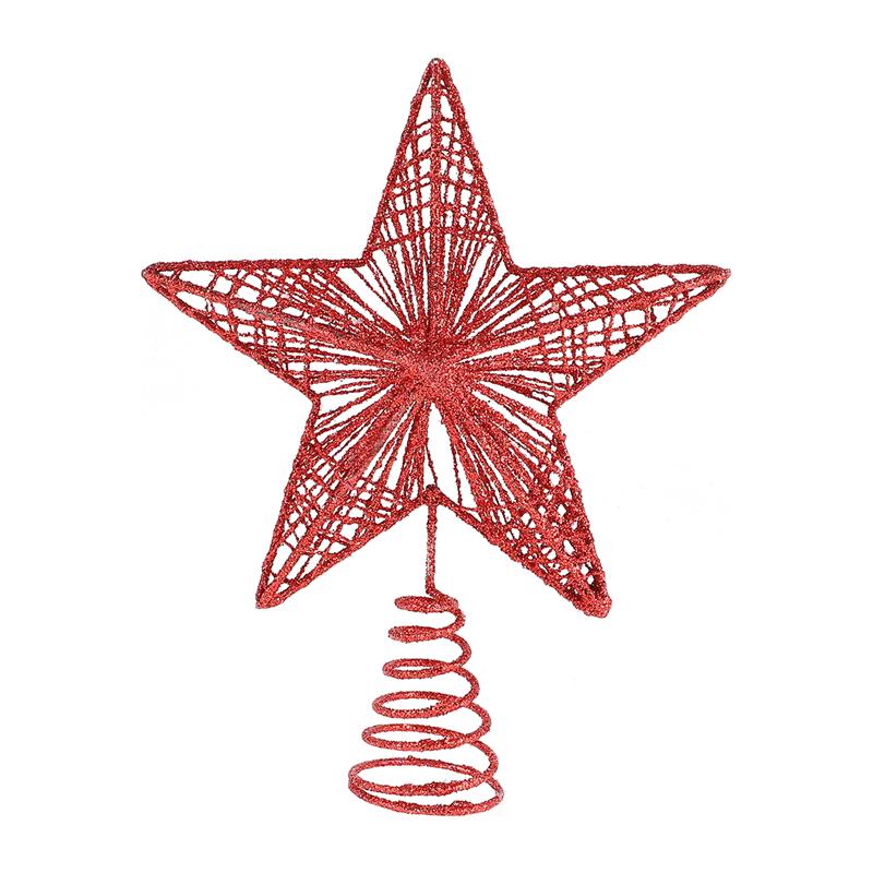 Udsøgt jern kunst ornament smukt træ stjerne til jul juletræ dekoration smedejern fem-spids stjerne top stjerne: Rød