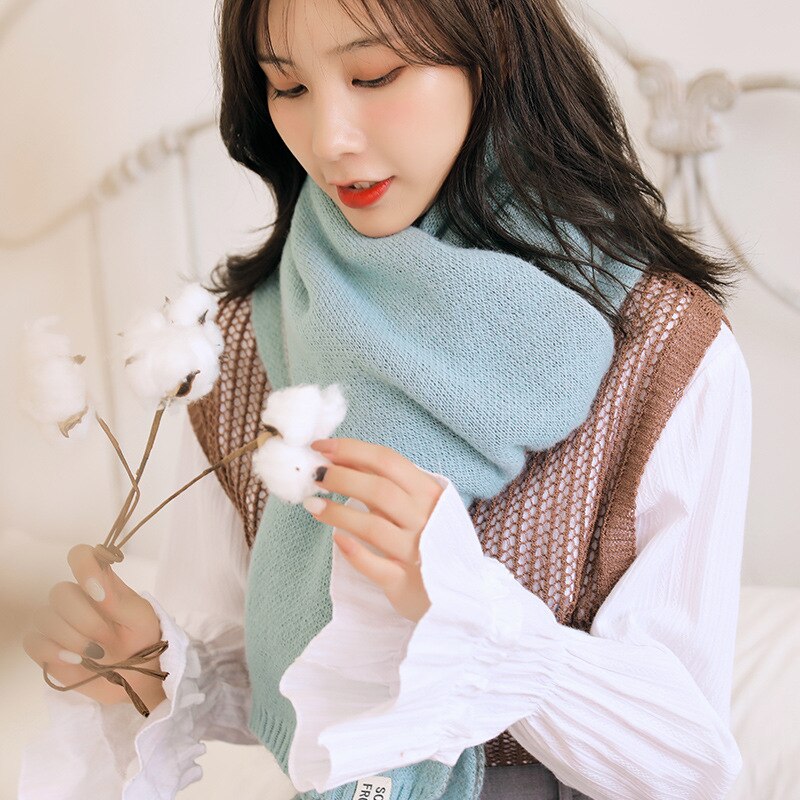 Hirigin écharpe longue tricotée en cachemire | Style coréen Ins, écharpe épaisse et chaude pour femmes, écharpe: Bleu
