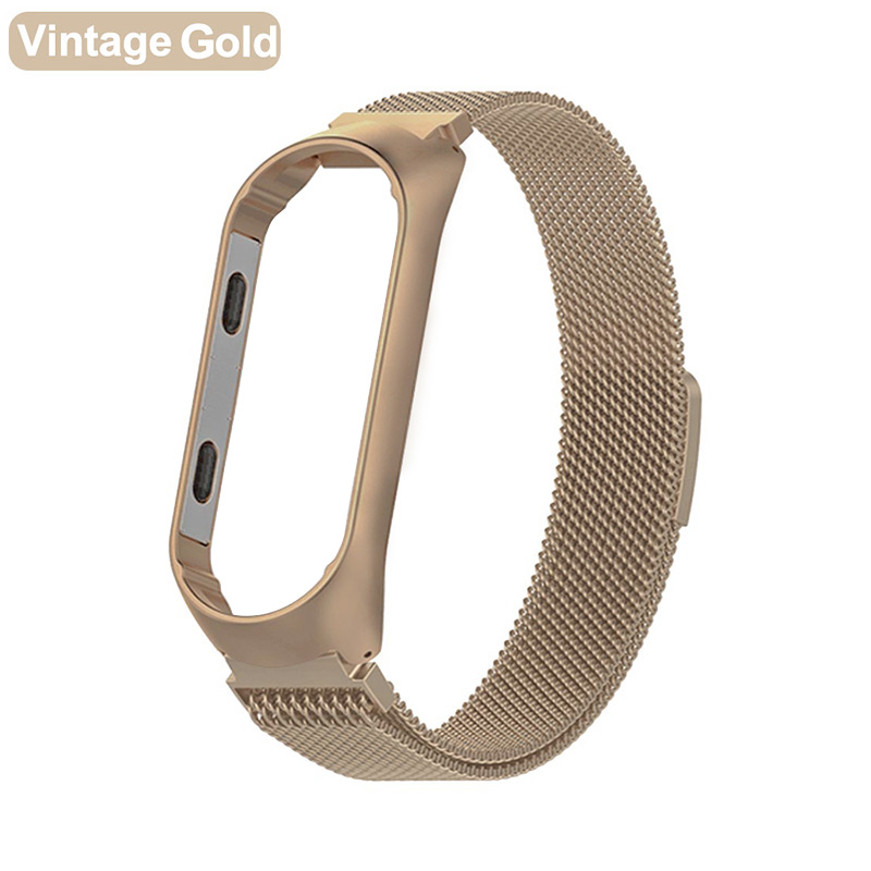 Correa para Xiaomi mi Band 4 pulsera de Metal para mi band 3 correa de muñeca de acero inoxidable para mi band reemplazo pulsera Accesorios: Vintage Gold / For Mi Band 4