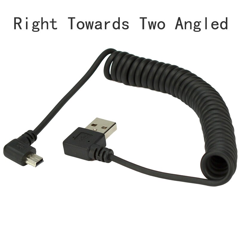Spring Retractable MINI USB 2.0 Cable 90 Degree Right Angled USB 2.0 5 Pin Data Charging Cable 40CM: Right  Two Angled