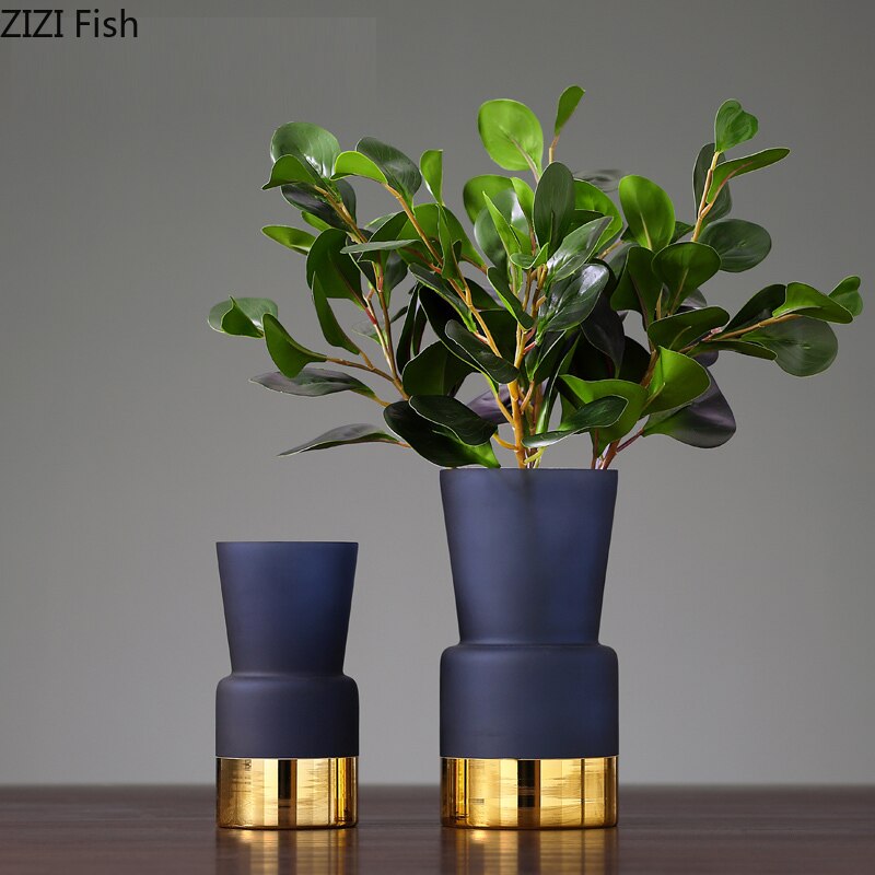 European Style Frosted Glass Vase Living Room Floral Hydroponic Flower Arrangement Blue Phnom Penh Family Vase Home Decoration