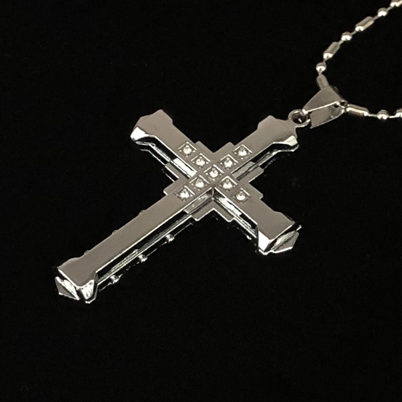 Cross Necklace For Men Jesus Crystal Cross Pendant Necklace Black Silver Color Stainless Steel Necklace Jewelry