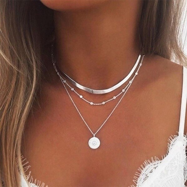 Vintage Multi Gelaagde Lotus Coin Chain Lichtmetalen Choker Kettingen Voor Vrouwen Bohemian Snake Kralen Chian Hangers Kettingen Sieraden