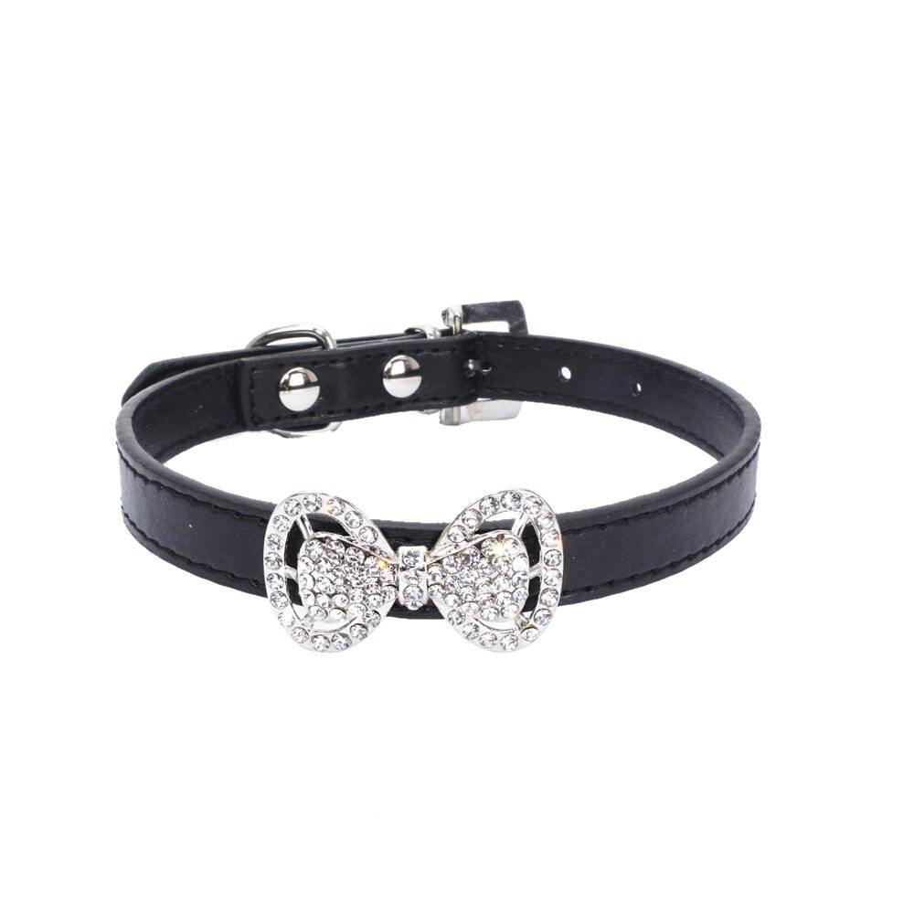 Colar de couro do cão do gato do cão do cão do gato do diamante artificial: 1 / S