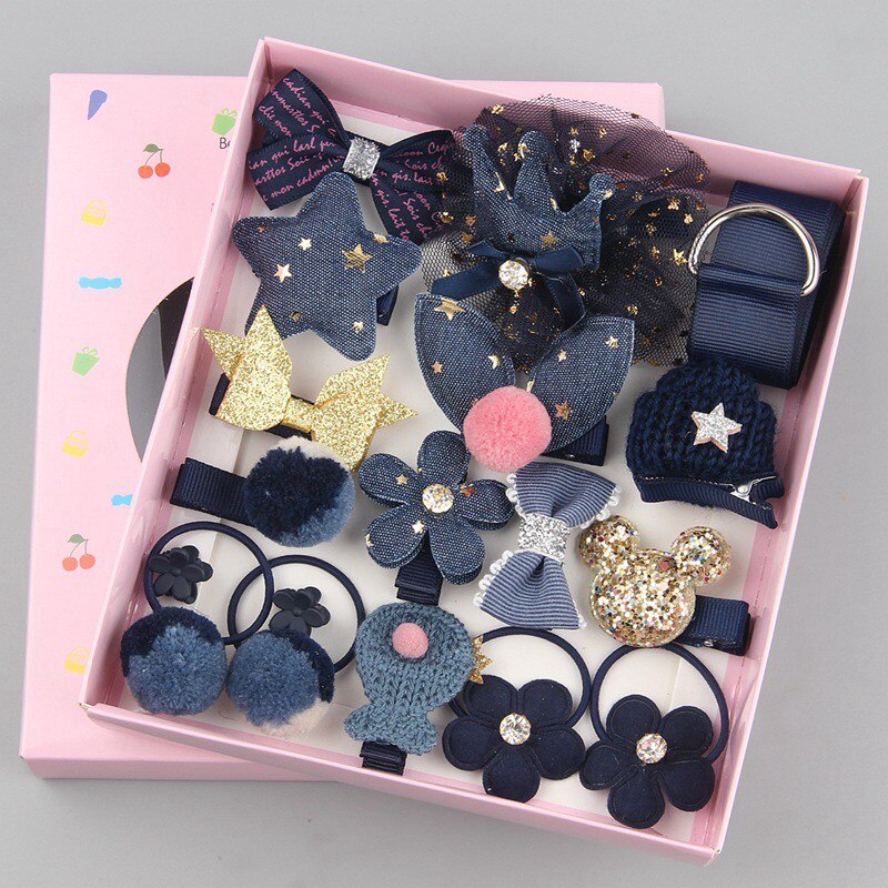 Barn barn bebis flickor blommor pannband set flicka head-wear med box hårband huvud 18 st tillbehör: 6