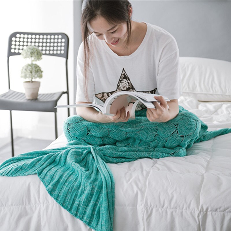 Colorful Mermaid Tail Blanket Crochet Mermaid Blanket For Adult Super Soft All Seasons Sleeping Knitted Blankets