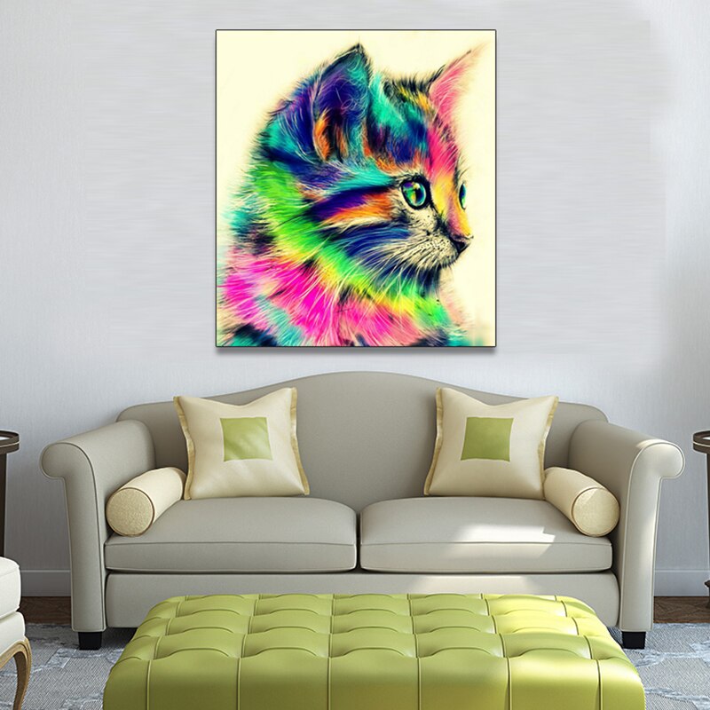 PPYY -Frameless Abstract Cat Animal Painting By Numbers Acrylic Paint On Canvas