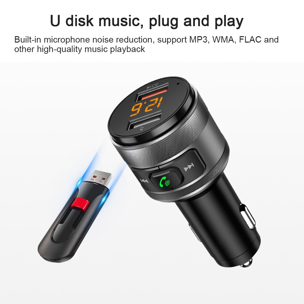 C57 Car Fm Transmitter Bluetooth 4.2 Car Charger QC 3.0 Car Charging Fast Charger QC3.0 Hands-free Dual USB Smart Chip Charger