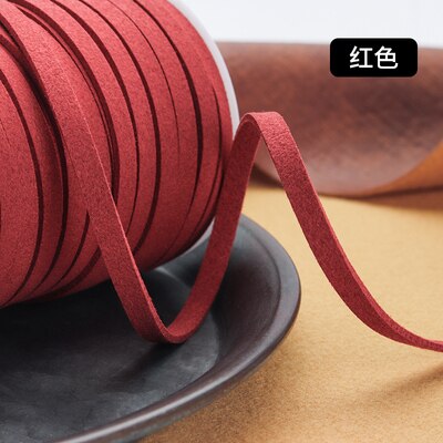 5MM 5yards Flat Faux Suede Braided Cord Leather Korean Velvet Leather Belt for Jewelry Making Diy Handmade Bracelet: red