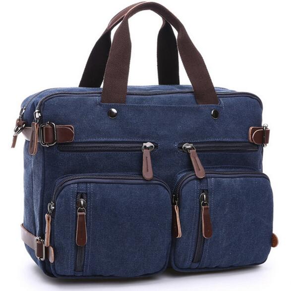 Vintage Canvas 17" laptop backpack Men Shoulder Laptop bag 14 15 15.6 17.3 inch stylish large 3 in 1 Notebook bag Black: Blue / 17-inch