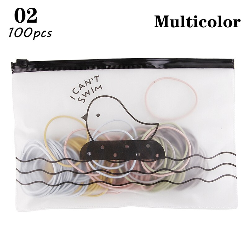 100pcs/bag 4.5cm High Elastic Rubber Bands Basic Hair Bands Scrunchies Hair Ties Gum Women Girls Braided Ponytail Holder Rings: 02 (with bag)