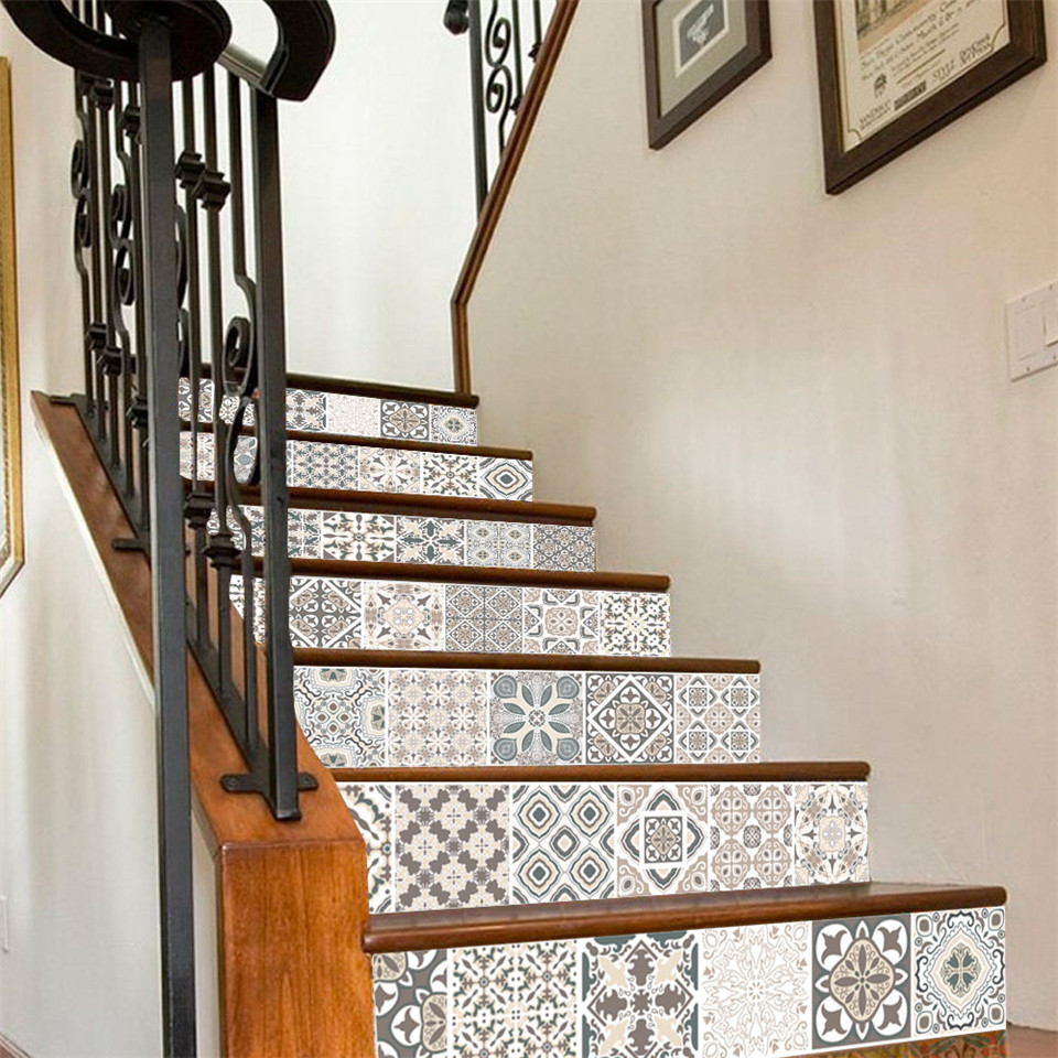 Pegatinas de imitación de azulejos árabes para escaleras, calcomanía de vinilo autoadhesiva para renovación de pasillo, decoración del hogar, 6 unids/set por juego
