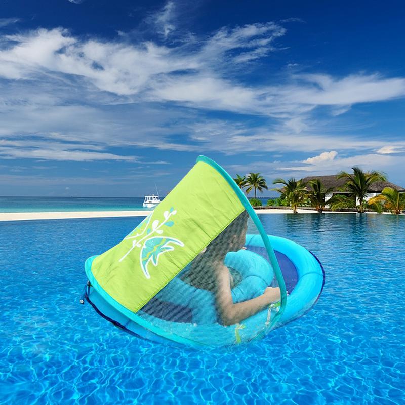 Baby Inflatable Swimming Seat With Awning Children Swimming Lap Net With Bottom Pocket Outdoor Play Water Toys