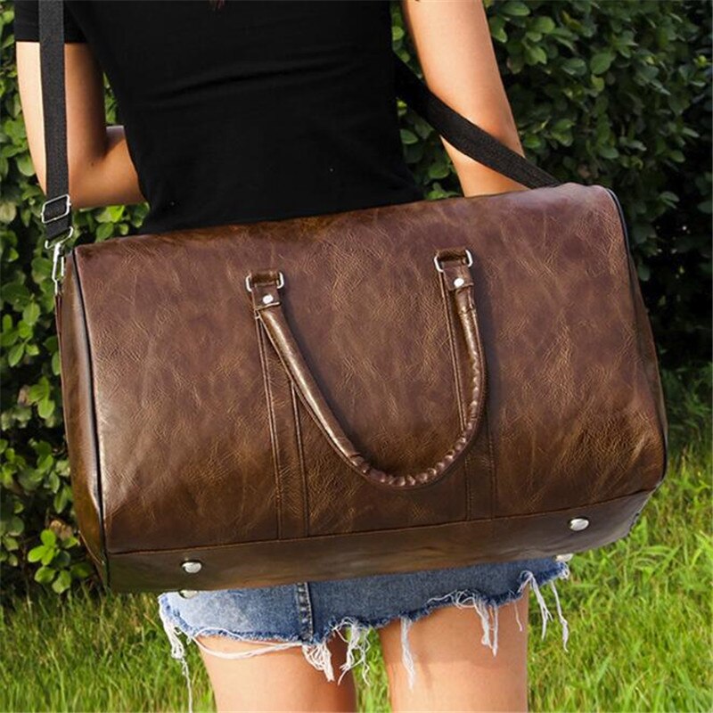 Leather Travel Bag Large Duffle Independent Big Fitness Bags Handbag Bag Luggage Shoulder Bag Black Men Zipper Pu