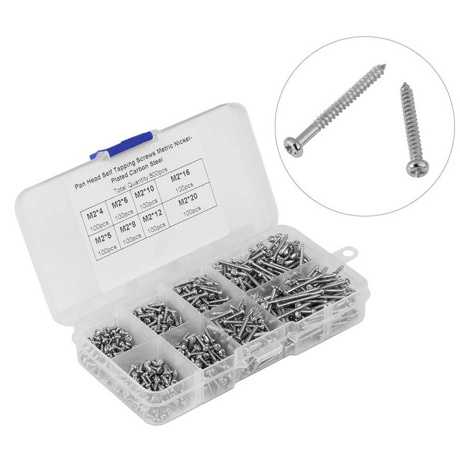 screw thread repair thread repair kit 800pcs M2 Drive Pan Self-Tapping Screws Woodworking Fastener with Box