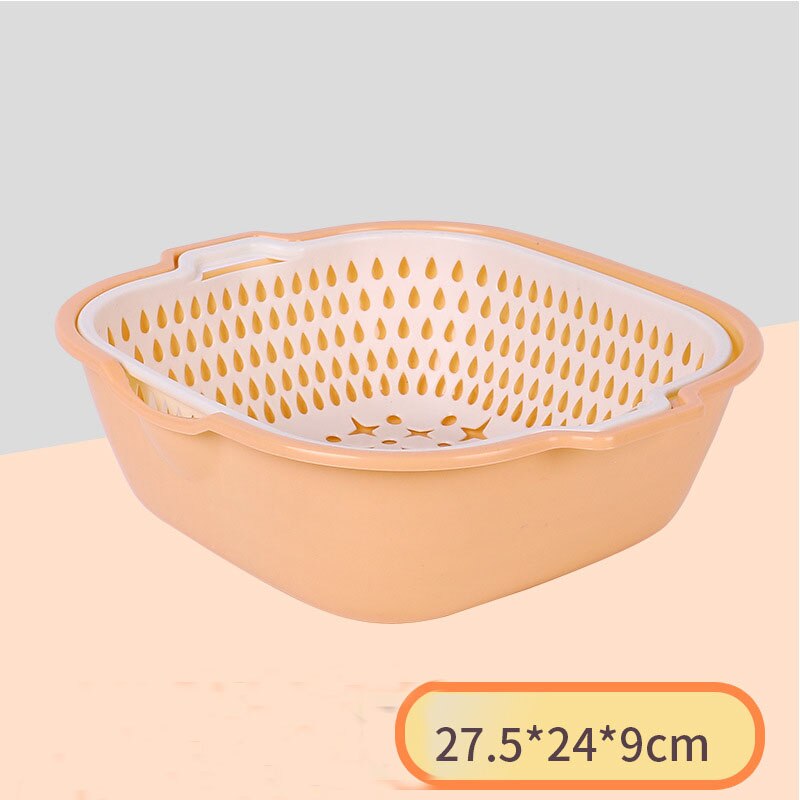 Cestello di scarico doppio da cucina colino di lavaggio per frutta e verdura cestello di stoccaggio in plastica colino di pulizia: L1