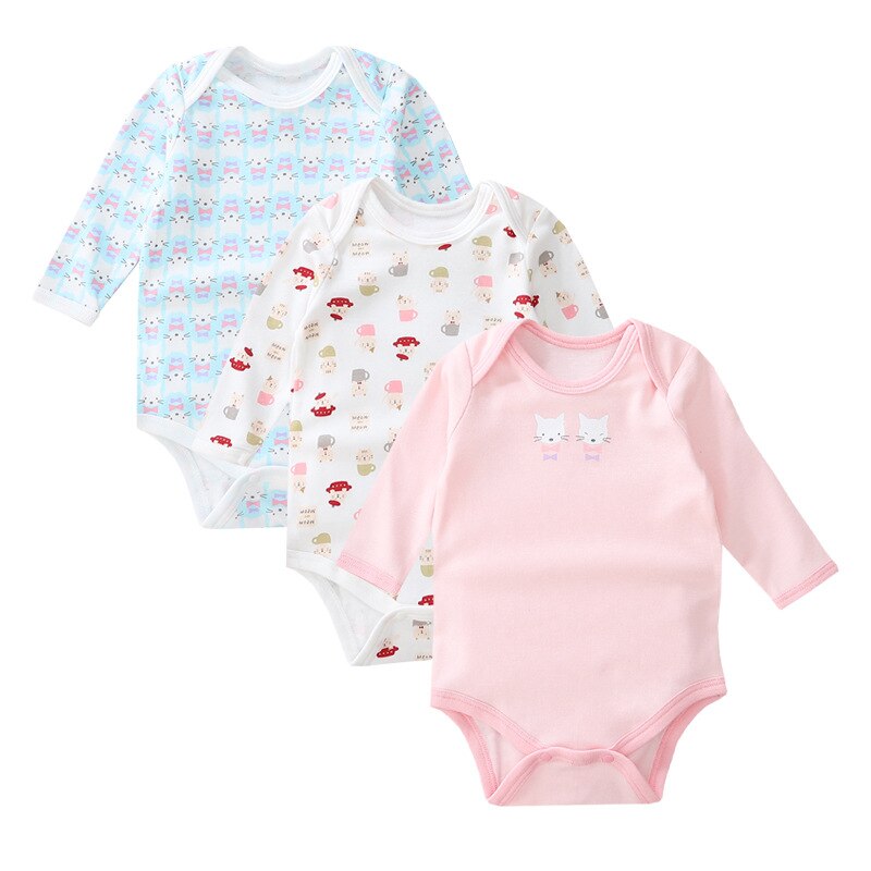 Lot de 3- bodies à manches longues pour bébé, 100%  pièces en coton avec imprimé animal, vêtements pour filles et garçons: Filles / 90