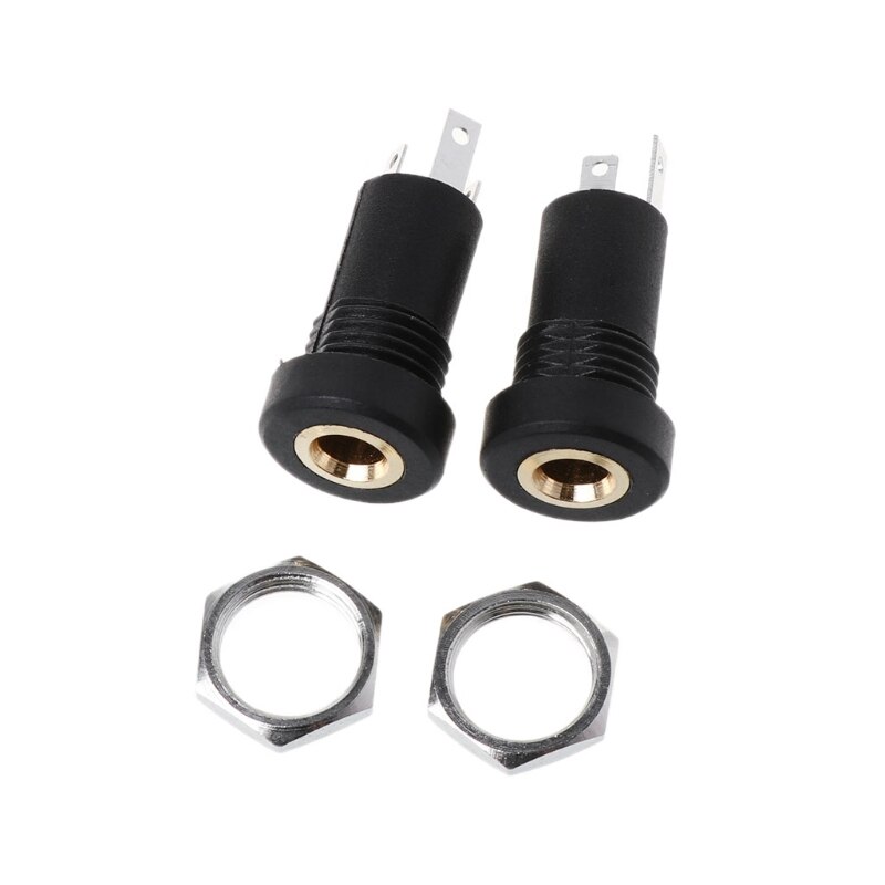 2x 3.5mm tomada de áudio jack 3 pólo preto estéreo solda montagem do painel ouro com porcas