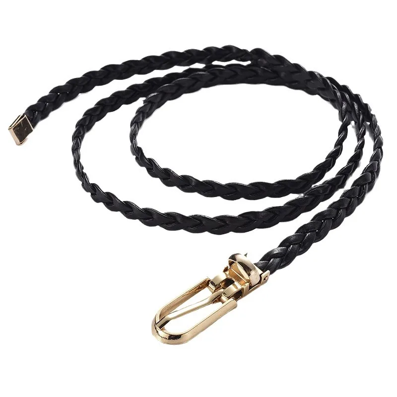Ceinture tressée pour femmes, avec boucle dorée, ceinture fine décontractée pour étudiantes, accessoires de vêtements pour dames