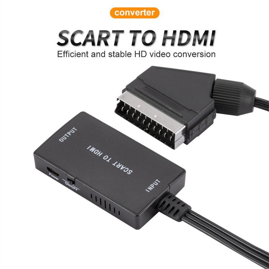 Grwibeou scart til hdmi-kompatibel kabelkonverter videoadapter 1080p video audio adapter til hd tv dvd til hdtv stb sky box