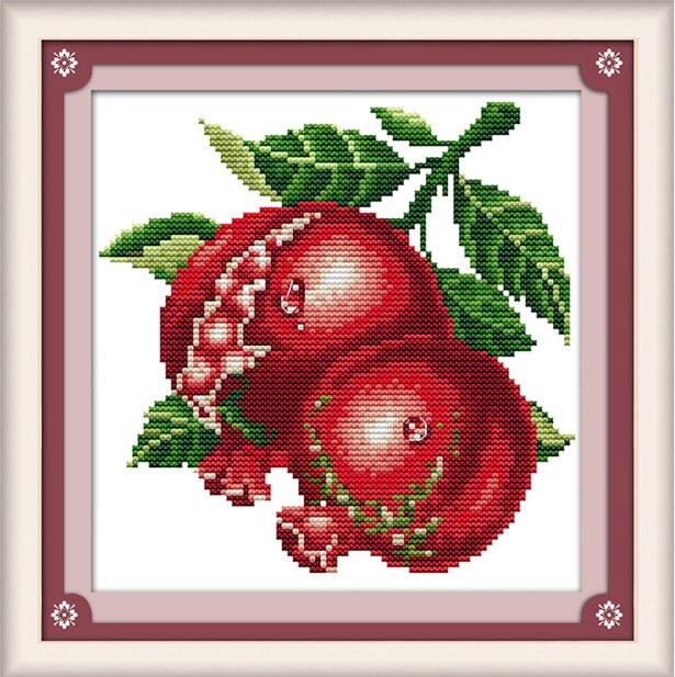 Water sinaasappels druif fruit kruissteek kit fruit nog count print DMC kleur 14ct 11ct borduurwerk DIY handgemaakte handwerken: pomegranates / 14ct unprint canvas