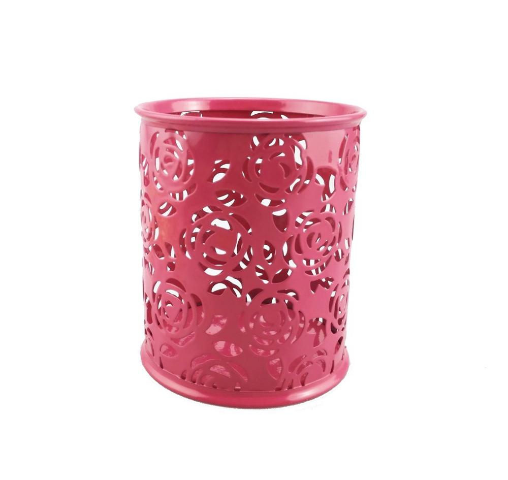 7 farver vælger hule rose blomstermønster metal pen blyant potteholder holder eller penalhuse: Hot pink