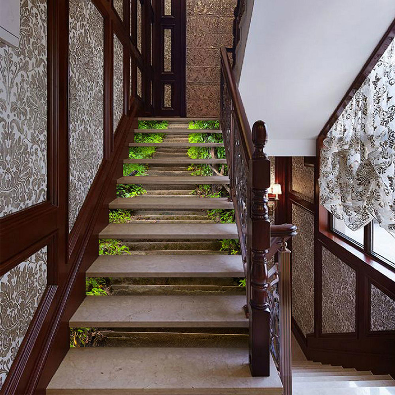 PVC wallpaper Green stone ladder simple 13 pieces of DIY stair stickers, step stickers, wall stickers