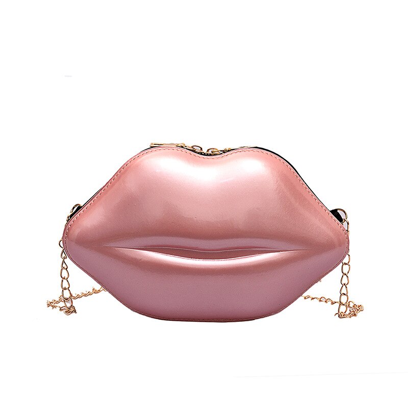 Lips Shape PVC Handbags Women Zipper Shoulder Bag Crossbody Messenger Phone Coin Bag Evening Party Clutches Bolsas Feminina Saco: Pink