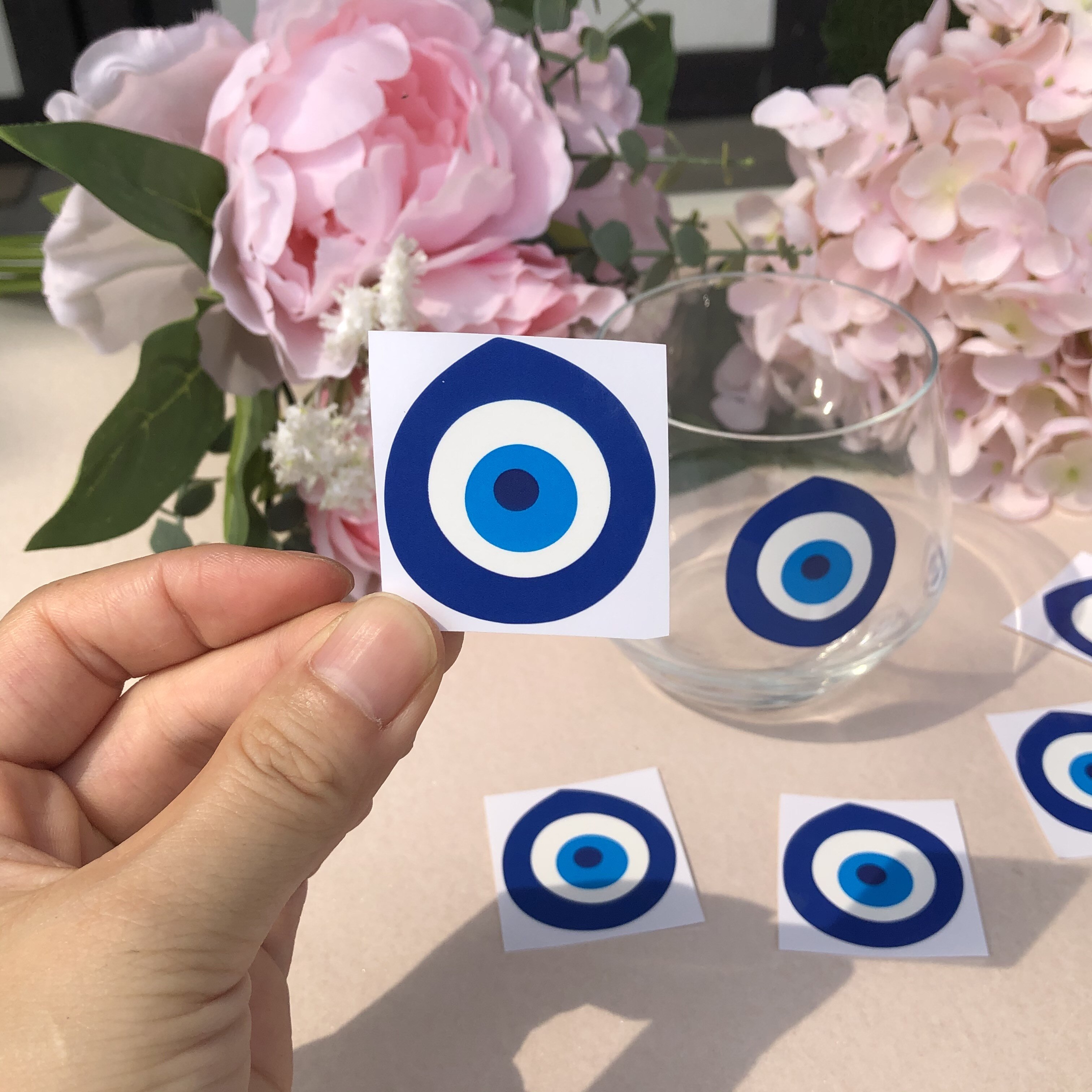Blue Evil eyes stickers bachelorette party Tea Cups good eye vinyl decal Wine glass decorations