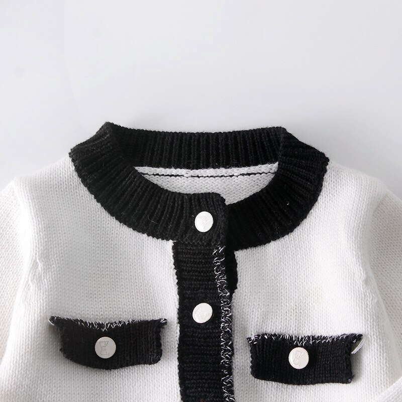 Baby Girl Cardigan Swater Black White Toddler Jacket Outerwear 3 6 9 12 18 24 Month Newborn Clothes OBS214865