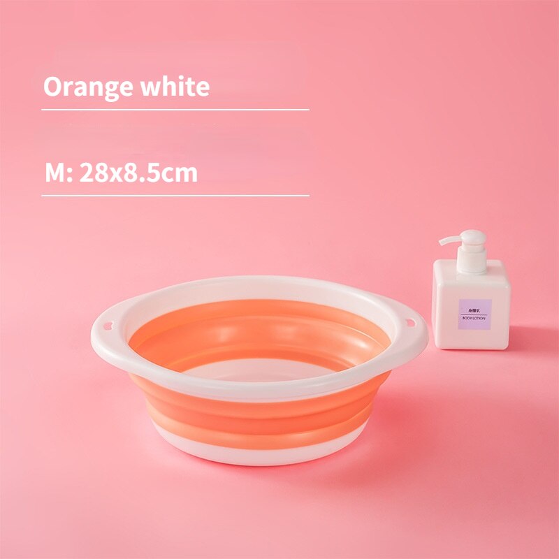Household Silicone Folding Washbasin Stand, Children's Cartoon Basin, Student Dormitory Travel Portable Foldable Basin: Orange white-M