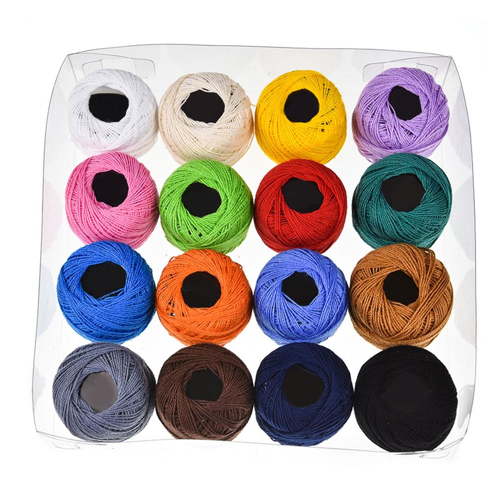 16 Colors Crochet Cotton Yarn Balls Cross Stitch Needlepoint Hand Embroidery Knitting Threads Mixed Colors Sewing Thread: 01