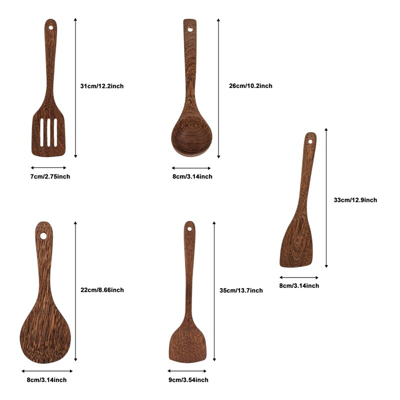Wooden Kitchen Utensils Wooden Spoons for cooking Natural Teak Wood Non Stick Pots Kitchen Spatula Set for Cooking
