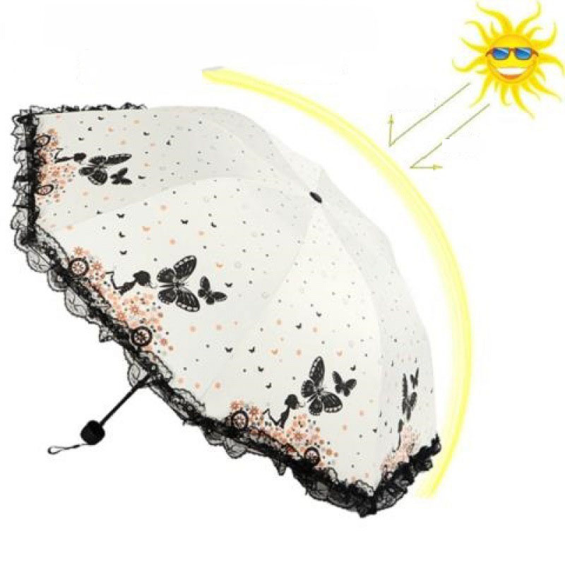 Ombrello parasole stampato in pizzo a farfalla per pioggia e suola, ombrellone parasole triplo piega resistente al vento