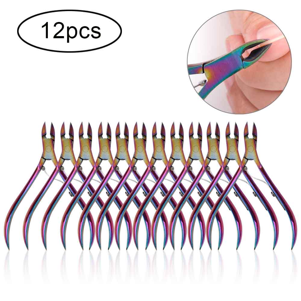 Nail Art 4/8/12pcs Nail Cuticle Nipper Clipper Manicure Pedicure Stainless Steel Toenail Ingrown Edge Cutter Dead Skin Remover: 12pcs Color Titan