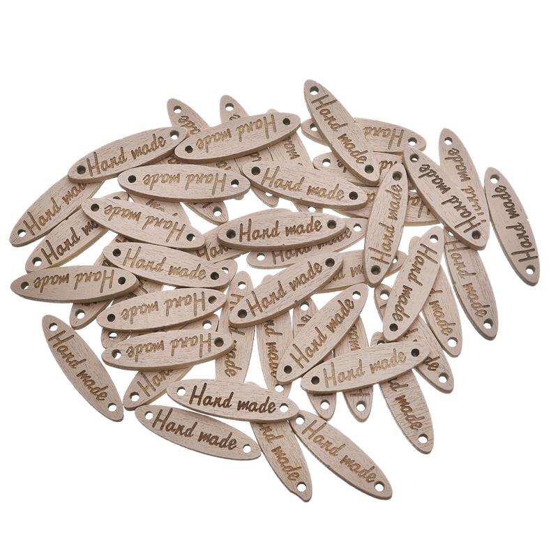 50 Stks/set Houten Knop "Hand Made" Letters Gesneden Hout Knop Naaien Accessoires Voor Kleding Decoratie Handgemaakte Diy Craft