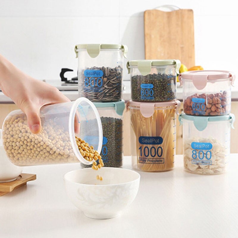 Plastic Buckle Sealed Jars Food Containers Nuts Snack Dry Goods Storage Tank Refrigerator Kitchen Storage Box With Scale