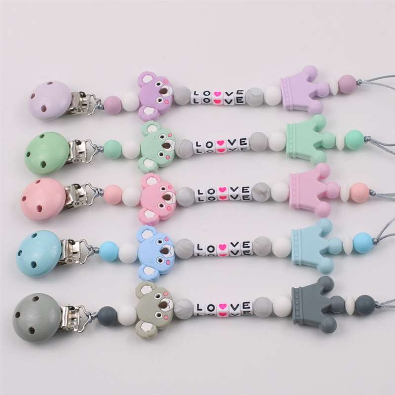 1Pc Del silicone bambino Ciuccio Personalizzato Personalizzati Nome Siliconi Ciuccio Supporto Della clip Del silicone corona koala Animale uncinetto Giocattoli Tallone