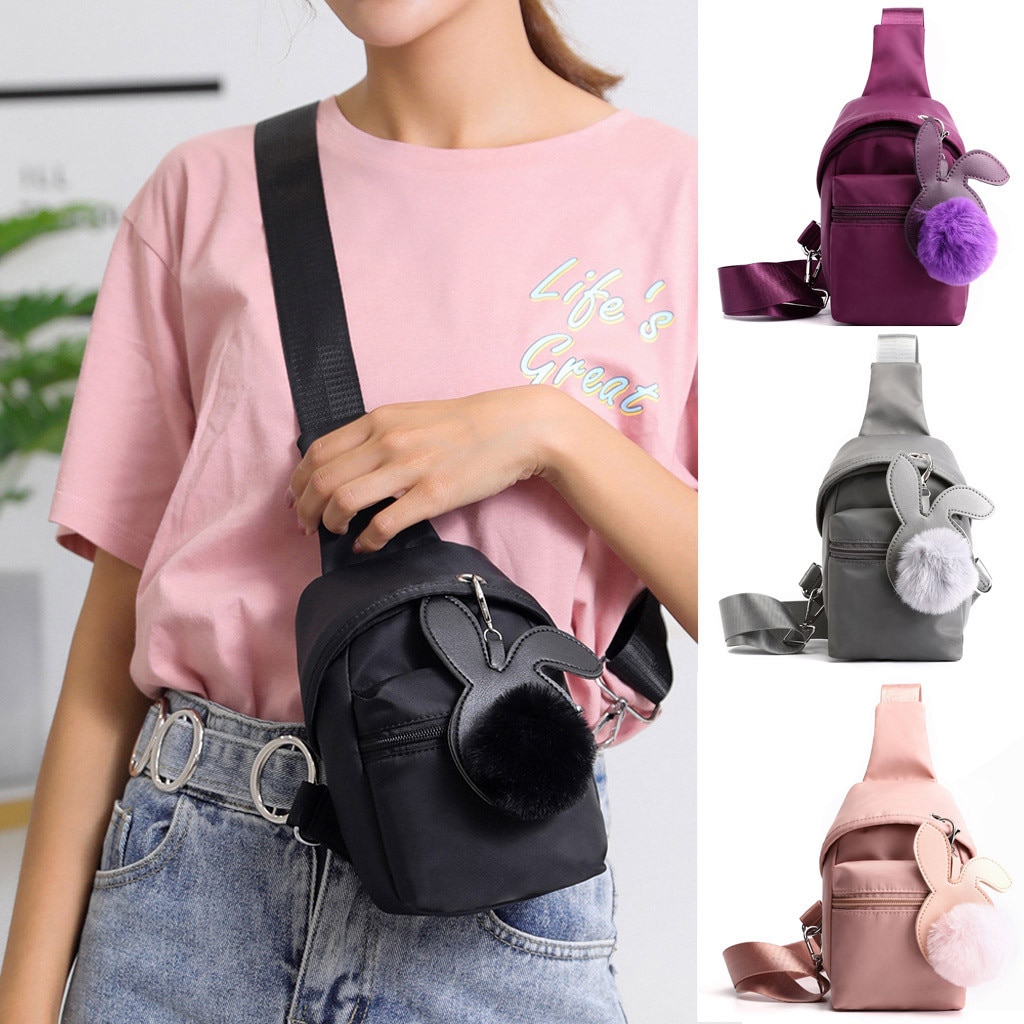 Sac bandoulière sac à main pour femmes en plein air Nylon Hairball fermeture éclair sac de messager sac de sport poitrine sac de taille Mini sac femme