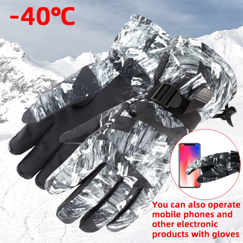 Guantes de esquí para hombre, manoplas de lana para Snowboard, Motociclismo de invierno, resistentes al viento, impermeables, Unisex, con pantalla táctil