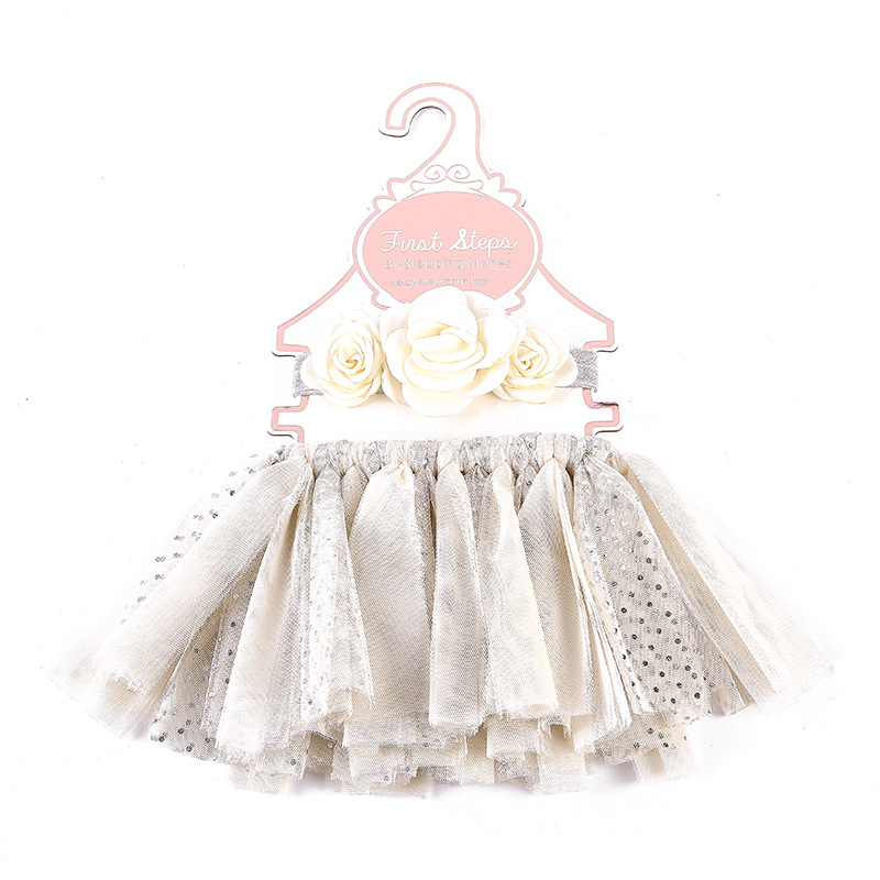 Baby Meisje Tutu Rok Met Bloemen Hoofdband Rood Zwart Wit Roze Zilver Kleur Handgemaakte Boog Rok Kids Dairly Dressing Kostuums: beig