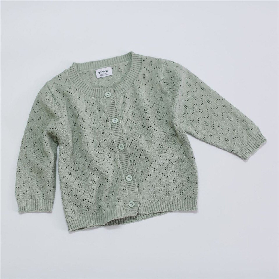 Gebreide Trui Baby Meisje Airconditioning Vest Alle Match Hollow-Out Jas Lange Mouwen Kinderen Bovenkleding: Green / 100cm