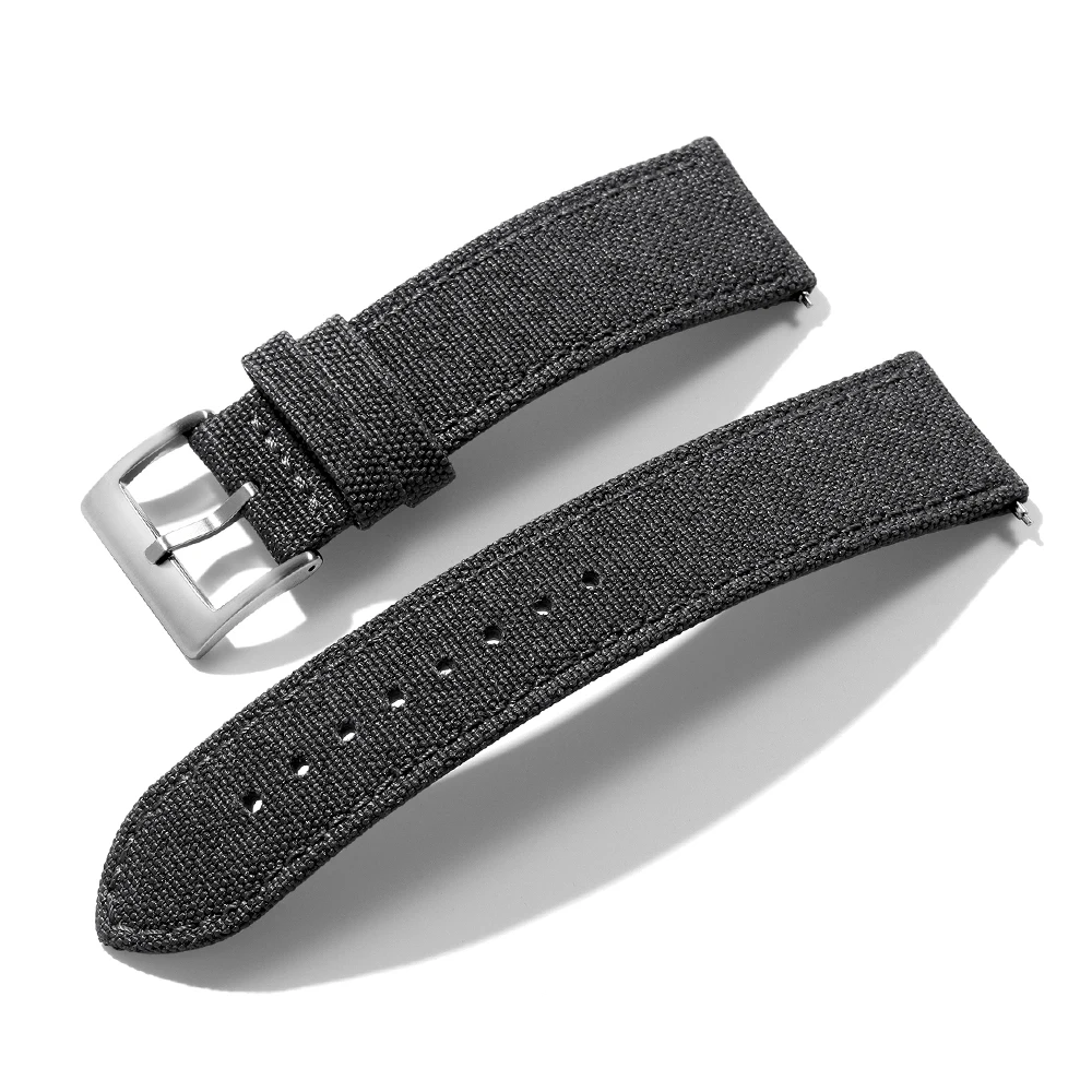 Bracelet De Montre 22mm En Tissu à Voile, Libération Rapide - Couleur Gris Foncé, Boucle En Acier, Neuf Avec étiquettes